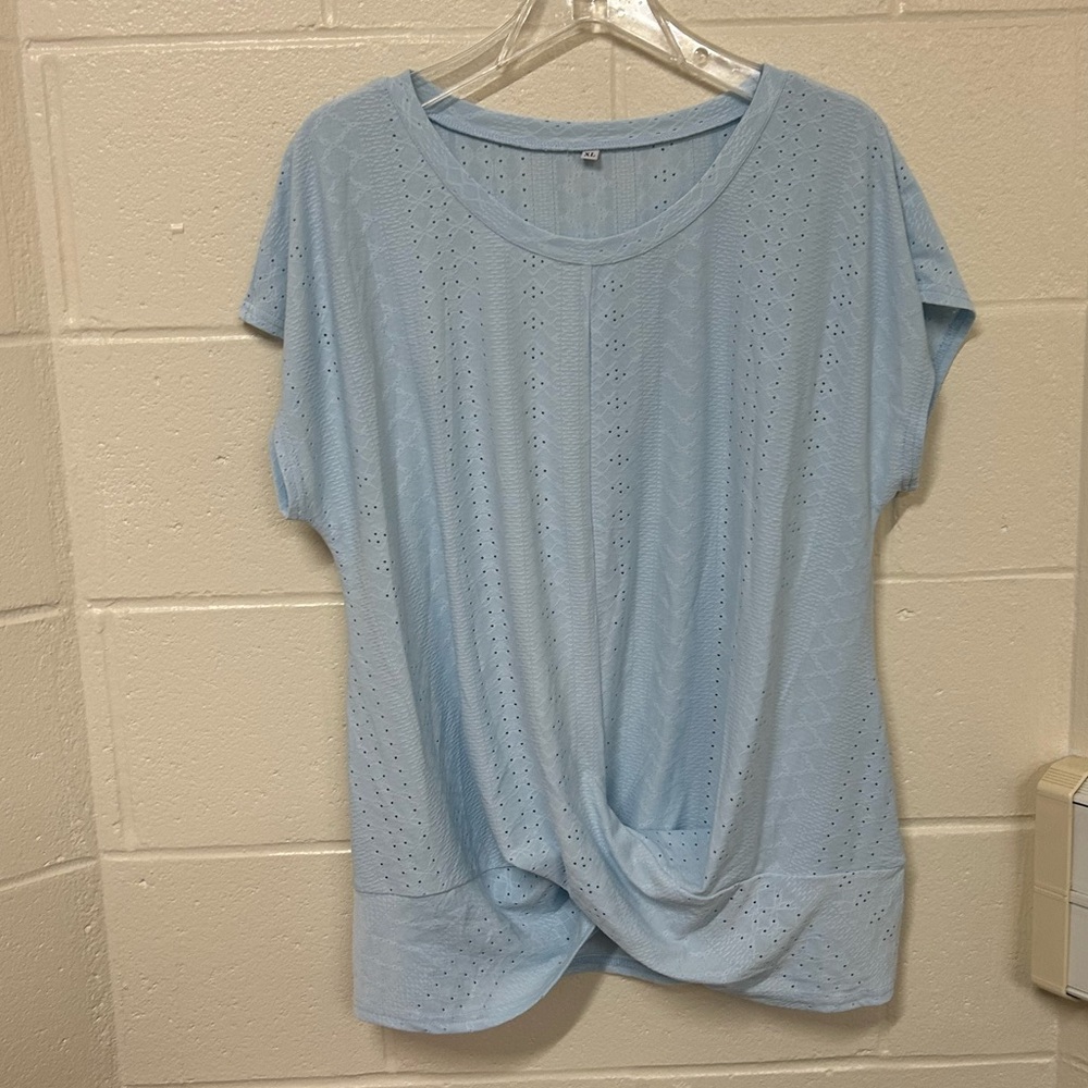 Sky Blue Eyelet Short Sleeve Top